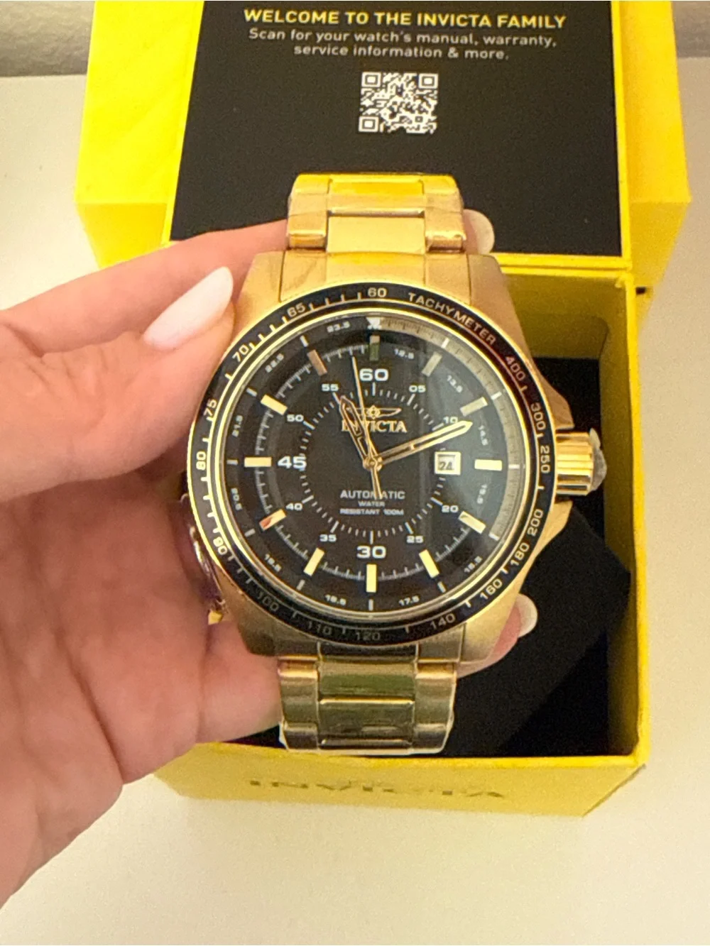 NWT Invicta Speedway Automatic Gold-Tone Watch Model 48078 Black Dial 50mm